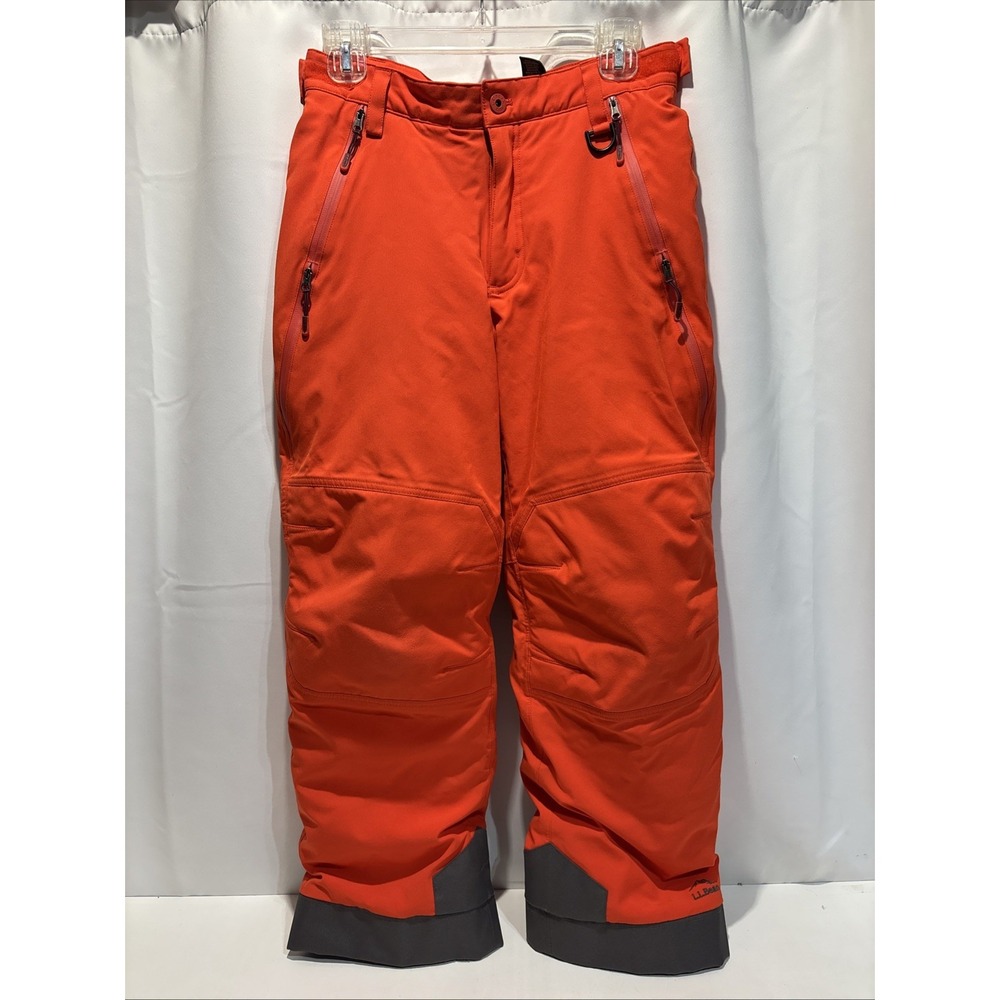 LL Bean Snow Ski Pants Womens Youth 14 Growth Cuffs Insulated Orange Pockets